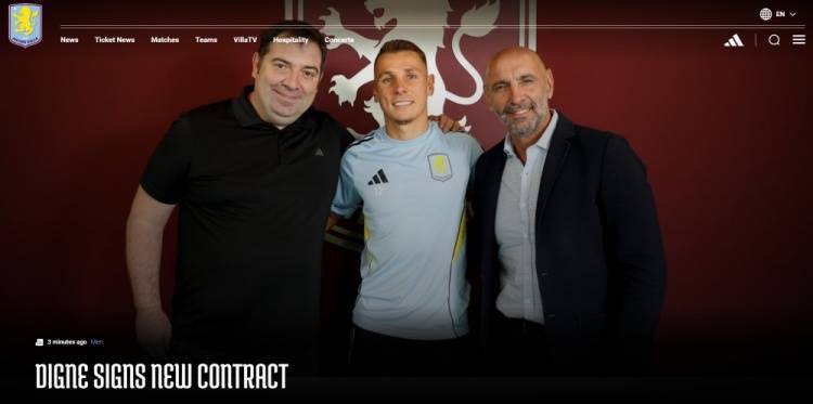 官方：阿斯顿维拉与32岁左后卫迪涅续约至2028年(guan fang a si dun wei la yu sui zuo hou wei di nie xu yue zhi nian)