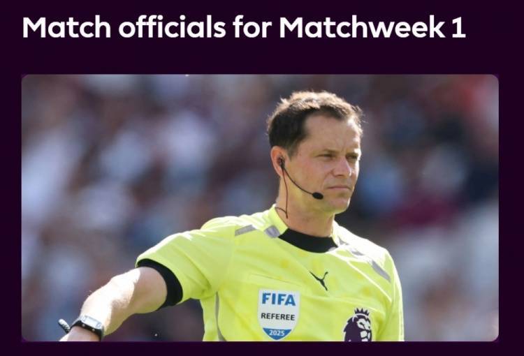 英超首轮裁判：安东尼-泰勒执法利物浦伯恩茅斯 胡珀吹曼联阿森纳