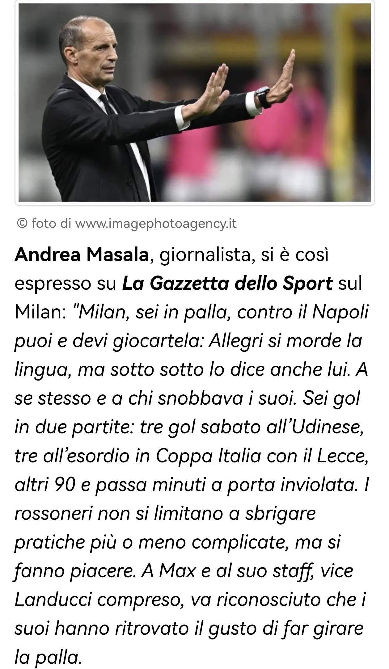 意甲知名媒体人：米兰应保持冷静，只有战胜那不勒斯才能回应那些质疑阿莱格里的人(yi jia zhi ming mei ti ren mi lan ying bao chi leng jing zhi you zhan sheng na bu le si cai neng hui ying nei xie zhi yi a lai ge li de ren)